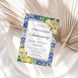 Lemons Floral Blue Tiles 50. Hochzeitstag Einladung
