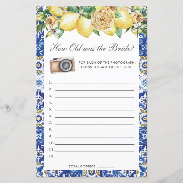 Lemons Floral Bridal wie alt war das Brautspiel (Vorderseite)