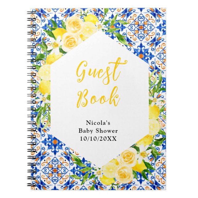 Lemons Foliage Baby Shower Mediterranea Guest Book Notizblock (Vorderseite)