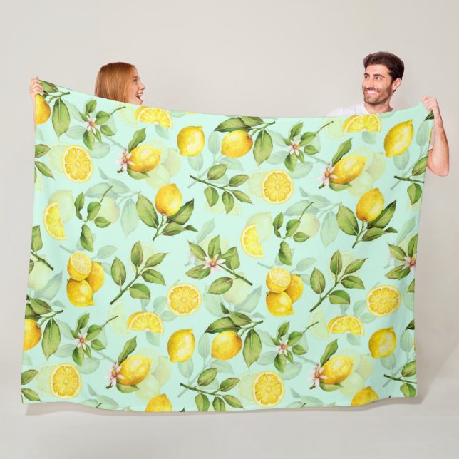 Lemons Frucht Wasserfarbe Sommerfrucht Muster Minz Fleecedecke (Beispiel)