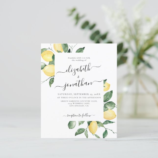 Lemons Fruit Summer Botanical Budget Hochzeit (Stehend Vorderseite)