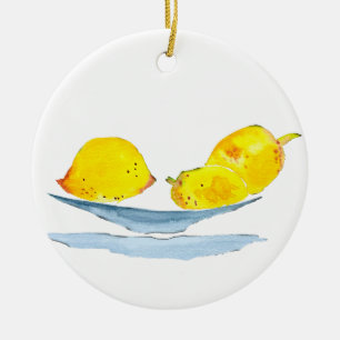 Lemons gelbe Aquarellkunst Keramik Ornament