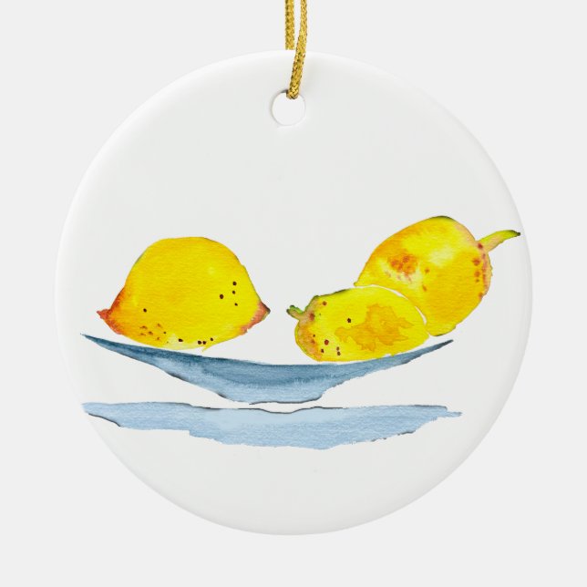 Lemons gelbe Aquarellkunst Keramik Ornament (Vorne)
