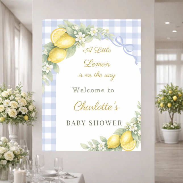 Lemons gingham blue bow boy welcome Baby Shower Poster (Von Creator hochgeladen)