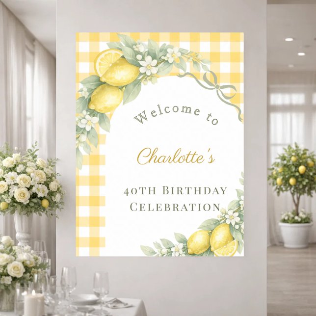 Lemons gingham bow garden birthday welcome poster (Von Creator hochgeladen)