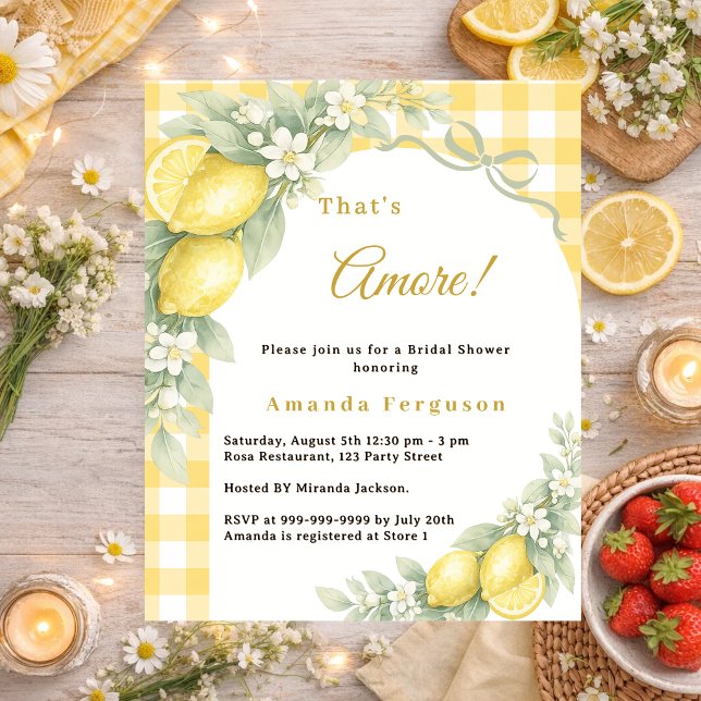 Lemons gingham italian Bridal Shower invitation (Von Creator hochgeladen)