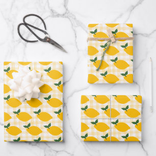 Lemons Gingham Niedlich CUSTOM Brautparty Geburtst Geschenkpapier Set