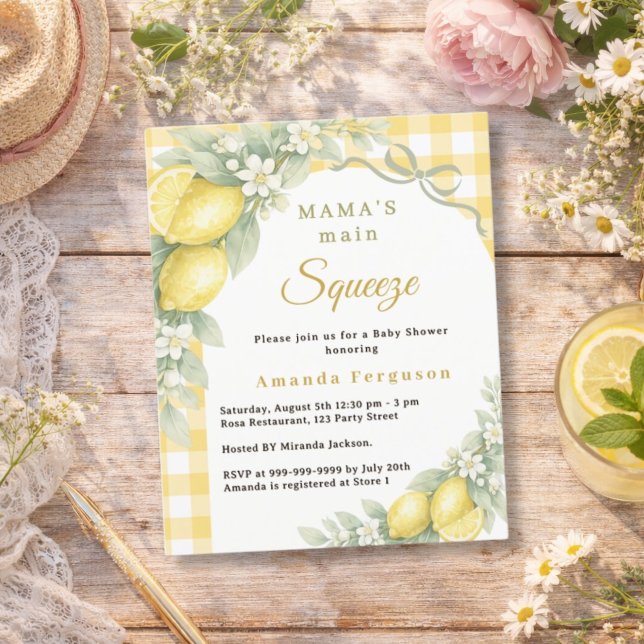 Lemons gingham squeeze bow Baby Shower invitation (Von Creator hochgeladen)