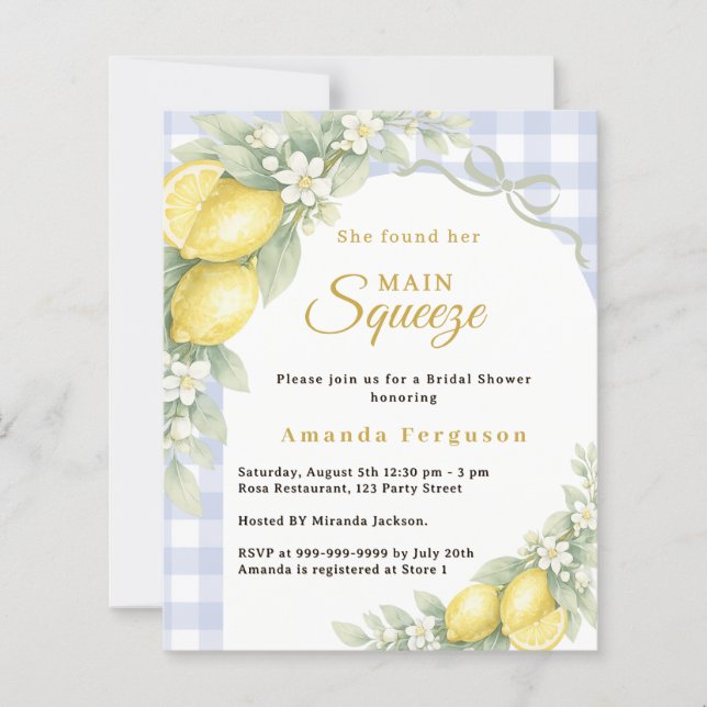 Lemons gingham squeeze Bridal Shower invitation (Vorderseite)