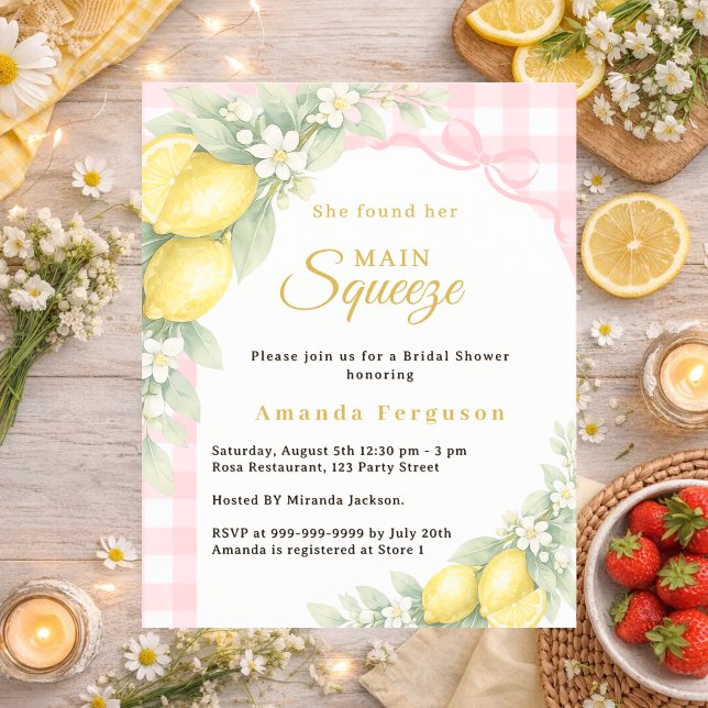 Lemons gingham squeeze Bridal Shower invitation (Von Creator hochgeladen)