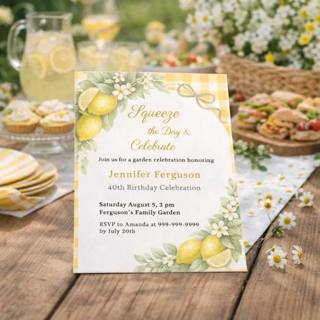 Lemons gingham summer garden birthday invitation (Von Creator hochgeladen)