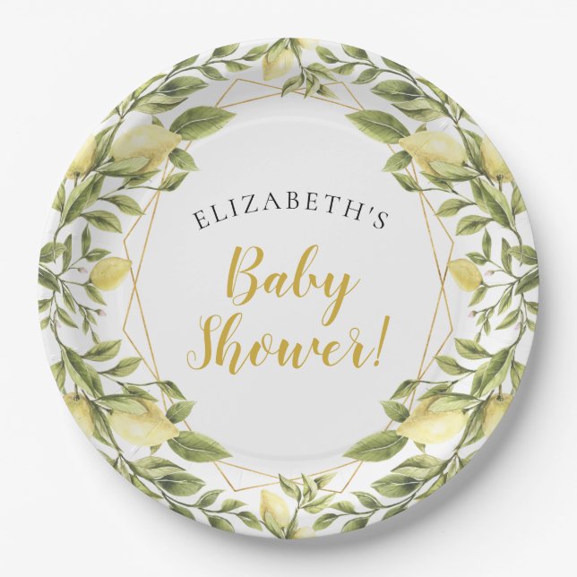 Lemons Greenery Baby Shower Pappteller (Vorderseite)