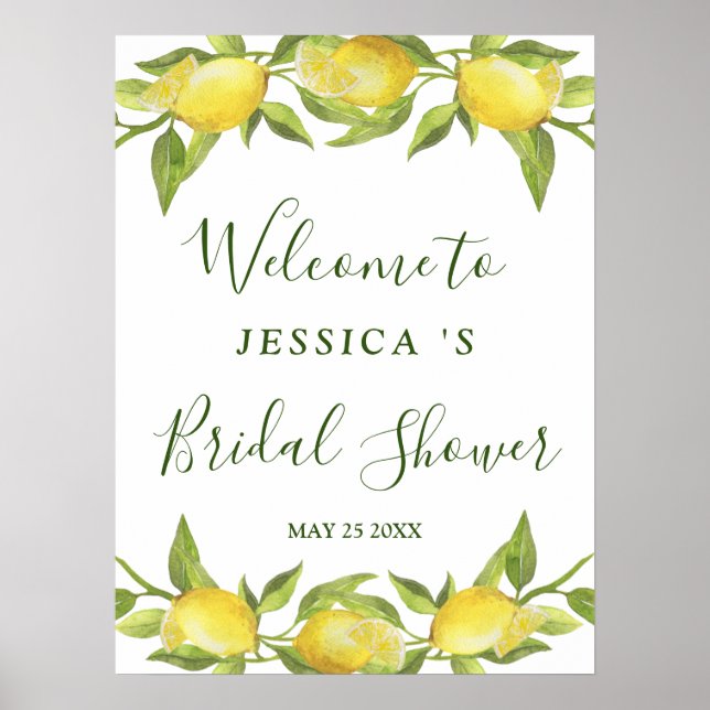 Lemons Greenery Blossom Brautparty Sign Poster (Vorne)