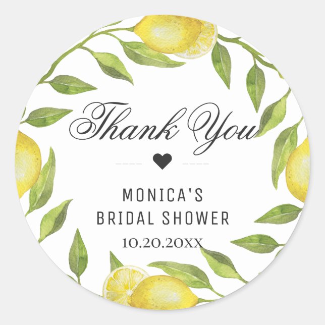 Lemons Greenery Blossom Monogram Name Runder Aufkleber (Vorderseite)