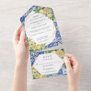 Lemons Greenery Blumenmosaik Tiles Wedding All In One Einladung