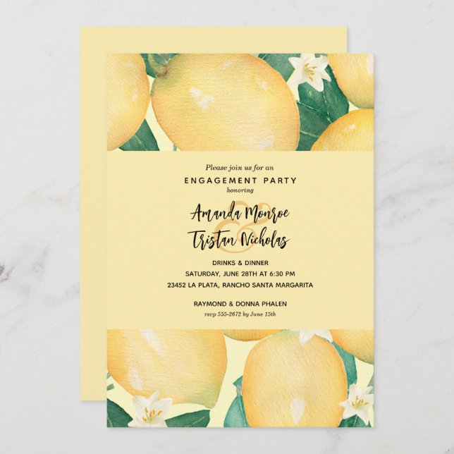 Lemons Greenery Engagement Party Einladung (Vorne/Hinten)