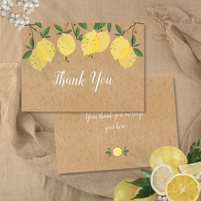 Lemons Greenery Floral Rustic Kraft Boho Dankeskarte (Lemons Greenery Floral Rustic Kraft Boho Thank You Card)