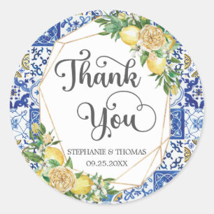 Lemons Greenery Mediteranean Mosaic Tiles Wedding Runder Aufkleber