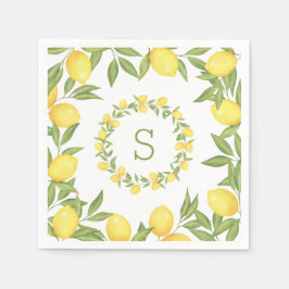 Lemons Greenery Monogram Elegant Serviette
