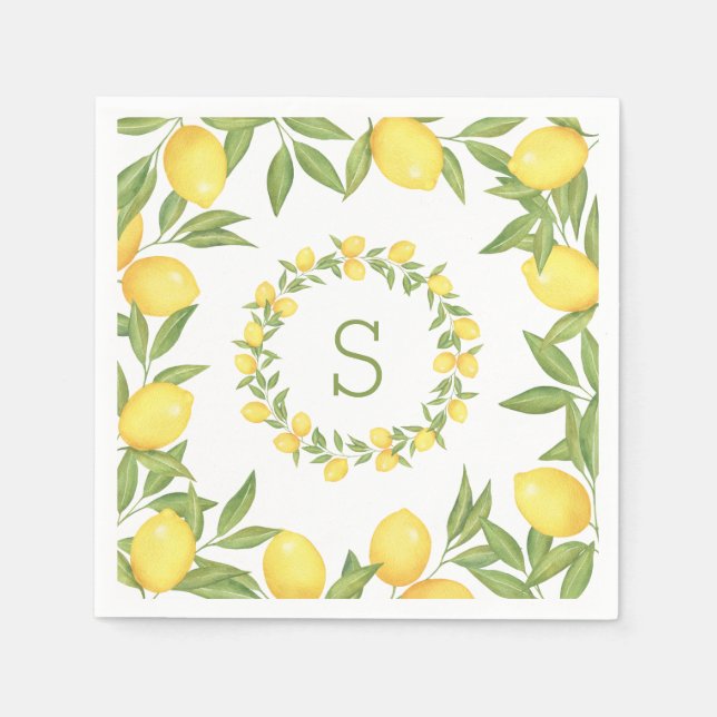 Lemons Greenery Monogram Elegant Serviette (Vorderseite)