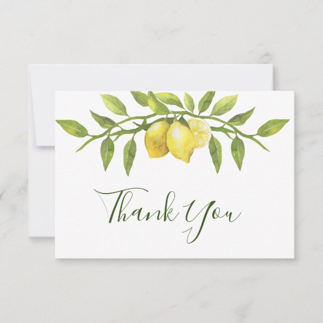 Lemons & Greenery Wasserfarbe Danke Karte (Vorderseite)