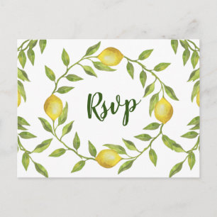 Lemons & Greenery Wedding RSVP mit Speisekarte Postkarte