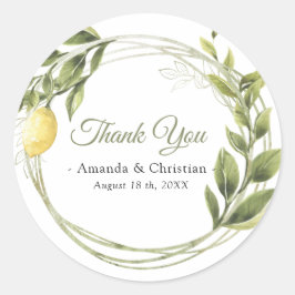 Lemons Greenery Wreath Wedding Vielen Dank Runder Aufkleber
