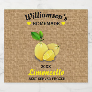Lemons Homemade Limoncello Rustic Burlap Alkoholflaschenetikett
