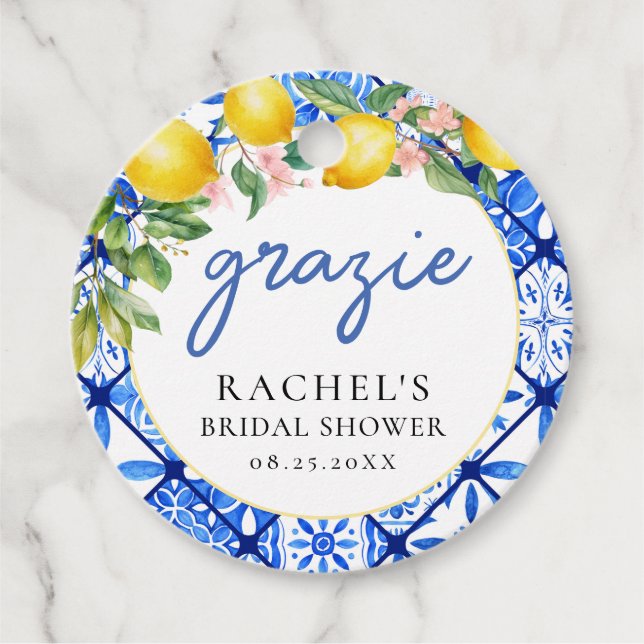 Lemons Italian Blue Tiles Brautparty Grazie Geschenkanhänger (Vorderseite)