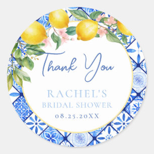 Lemons Italienische Blaue Fliesen Brautparty Danke Runder Aufkleber