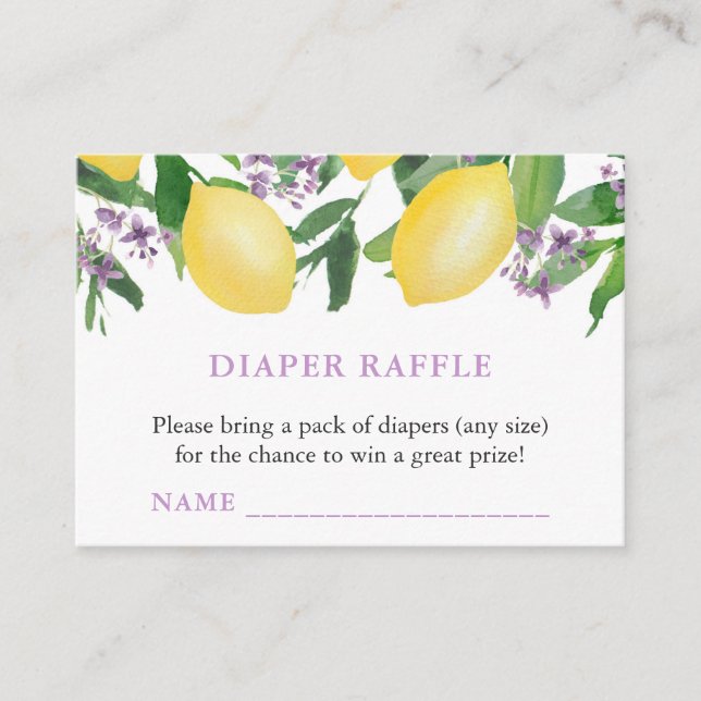 Lemons Lavender Diaper Raffle Girl Baby Dusche Begleitkarte (Vorderseite)