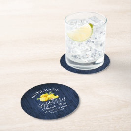 Lemons Limoncello Wedding Blue Imitats Wood Runder Pappuntersetzer