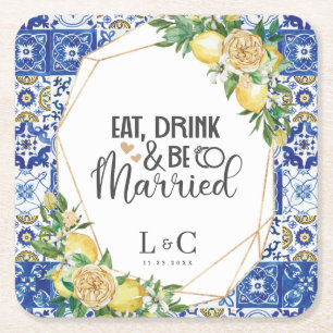 Lemons Mediteranean Mosaic Tile Hochzeitsstimmung  Rechteckiger Pappuntersetzer