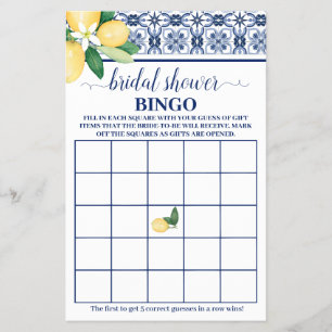 Lemons Mediterranean Brautparty Bingo Game Card Flyer