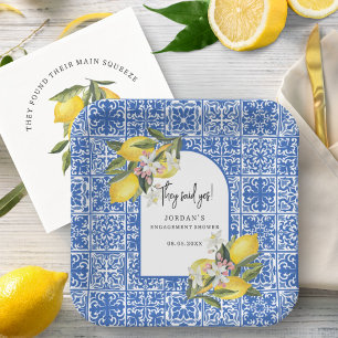 Lemons & Mediterranean Tile Sie sagten Ja Dusche Pappteller