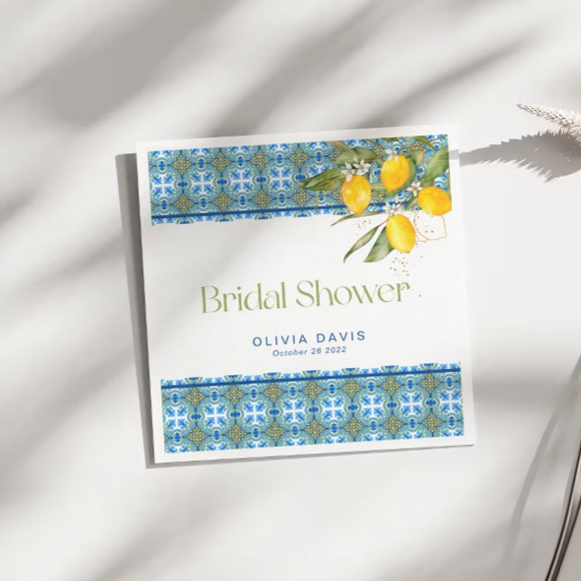 Lemons Mediterranean Tiles Brautparty Serviette (Von Creator hochgeladen)
