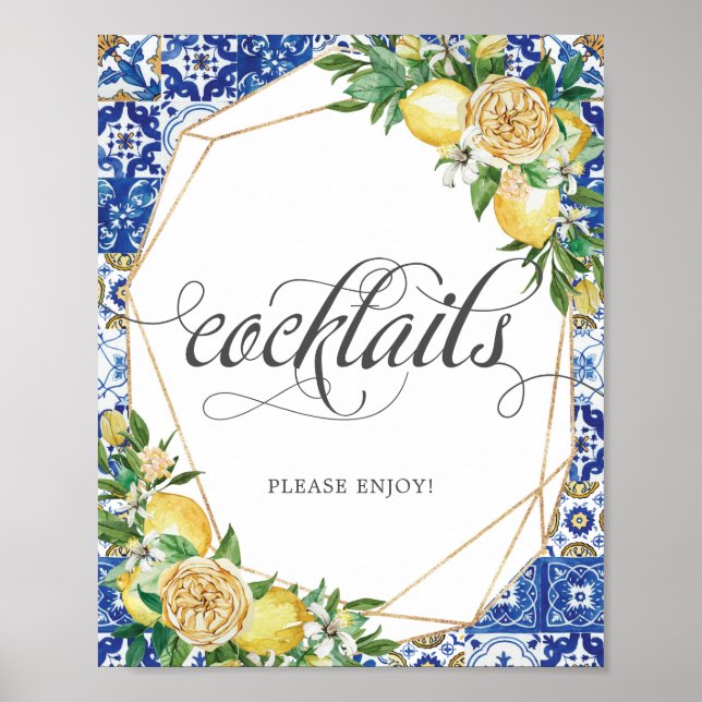 Lemons Meditteranan Mosaic Tiles Wedding Cocktails Poster (Vorne)