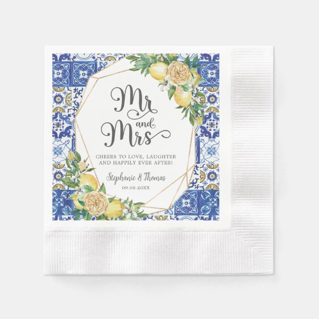 Lemons Meditteranean Mosaic Tile Hochzeit Mr. & Mr Serviette (Vorderseite)