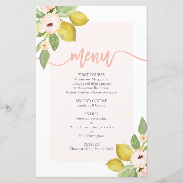 Lemons Menu Card (Vorderseite)