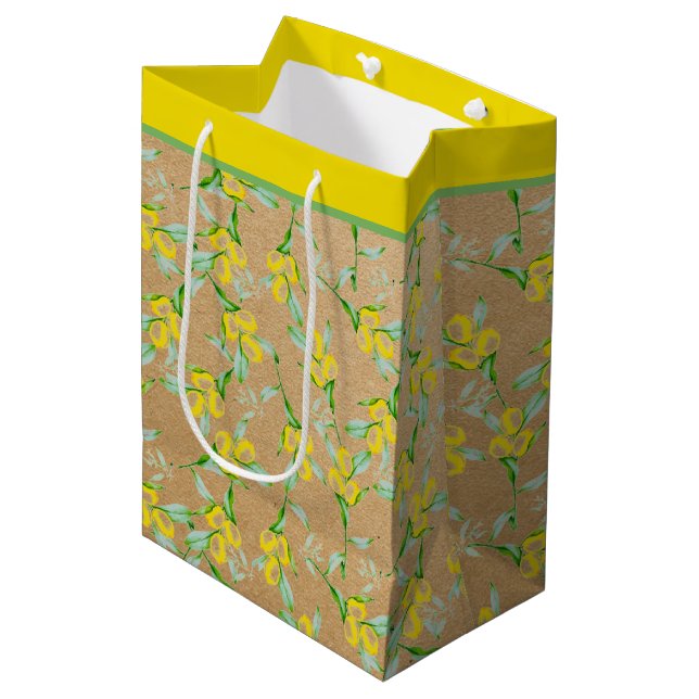 Lemons Muster mittlere Geschenktasche Geschenktüte (Vorderseite Schrägansicht)