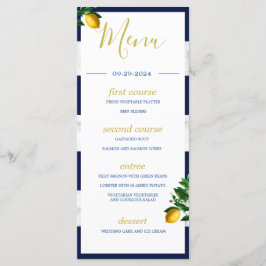 Lemons Navy White Marmor Summer Monogram Menükarte