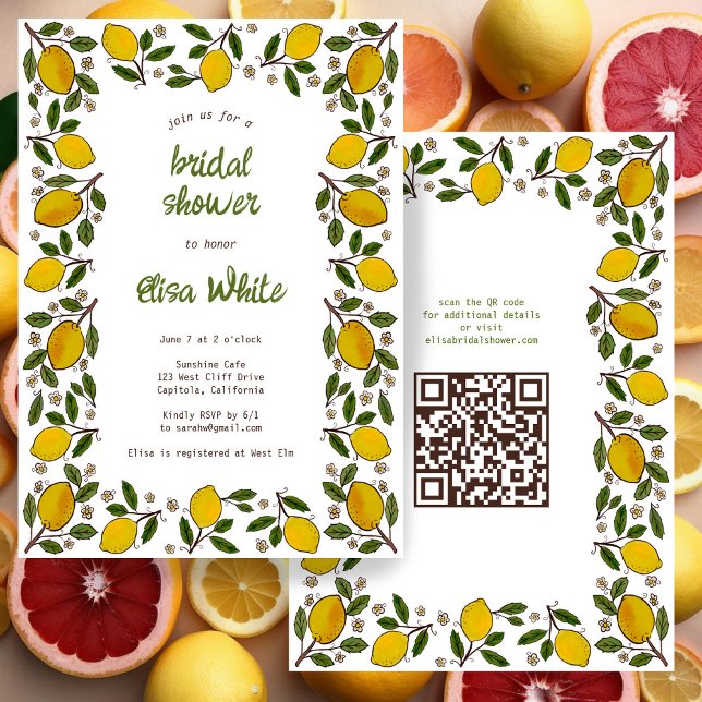 Lemons Niedlich CUSTOM QR Code BRAUTPARTY Einladung (Lovely Lemons Cute CUSTOM QR Code BRIDAL SHOWER Invitation
)