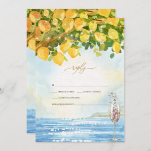 Lemons Ocean Champagne Glass Wedding RSVP Einladung