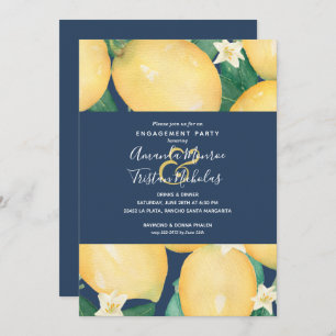 Lemons on Navy Blue Engagement Party Einladungen