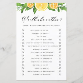 Lemons Orange WOuld She Rather Baby Shower Game