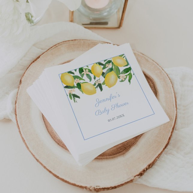 Lemons Pale Blue Boy Baby Dusche Party Serviette (Watercolor lemons with pale blue accents napkins for baby boy shower )