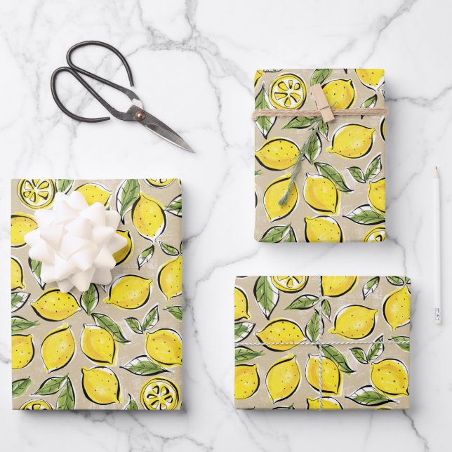 Lemons Pattern Yellow Geschenkpapier Set (Vorderseite)