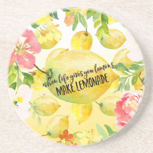 Lemons Pink floral ombre Aquarell inspirierend Getränkeuntersetzer