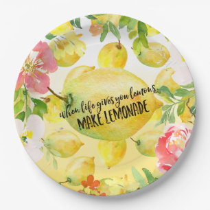 Lemons Pink floral ombre Aquarell inspirierend Pappteller