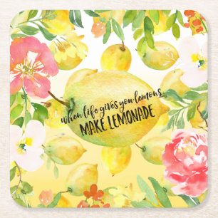 Lemons Pink floral ombre Aquarell inspirierend Rechteckiger Pappuntersetzer